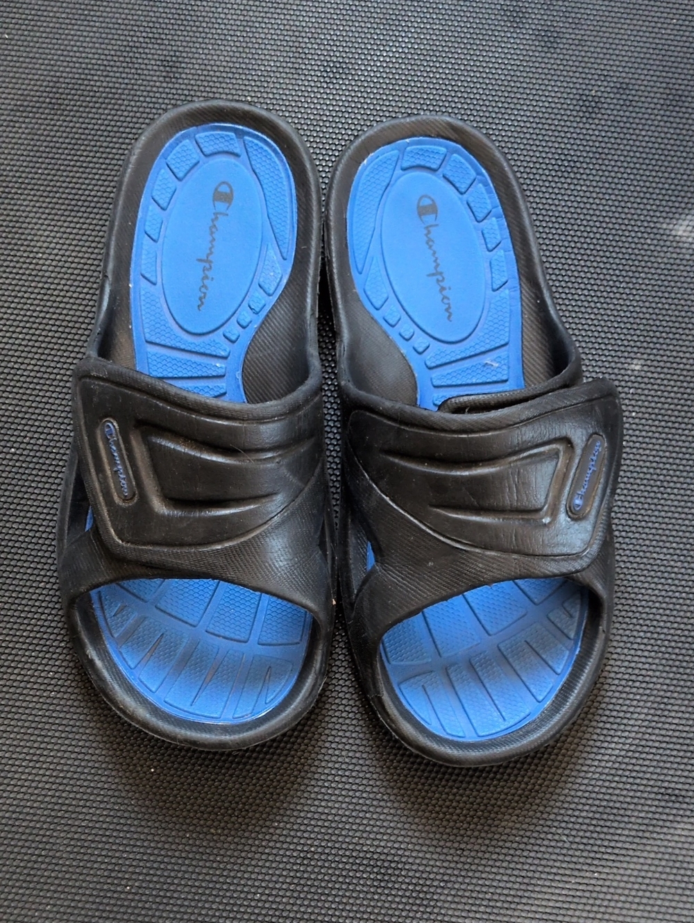 Champion Black and Bright Blue Comfort Slide Sandals